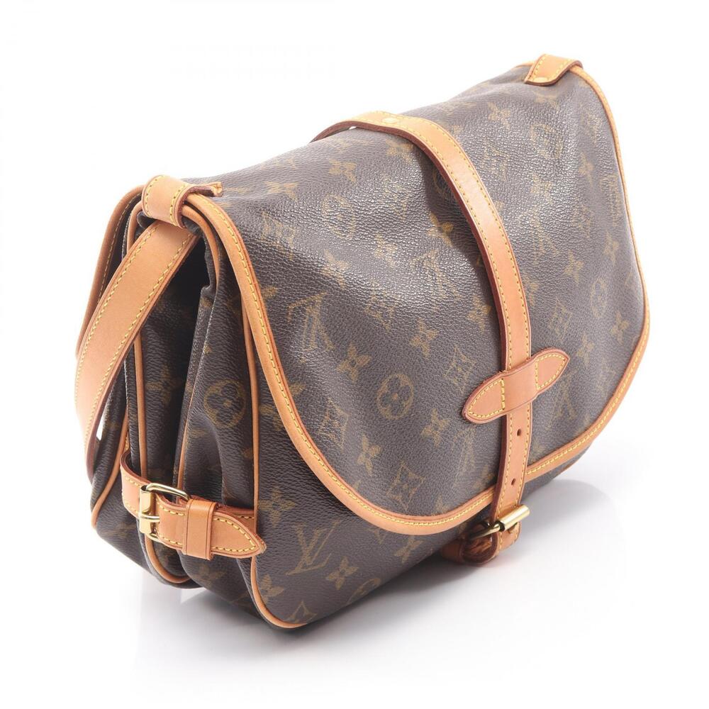 Louis Vuitton Canvas Monogram Bag Shoulder Leather Brown Saumur Brown